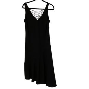 Jones Wear Dress 14 Black Midi V-neck Sleeveless Asymmetrical Whimsigoth Party